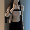 Pure And Alluring Contrasting Color Off-Shoulder Camisole With Cardigan Inner Set