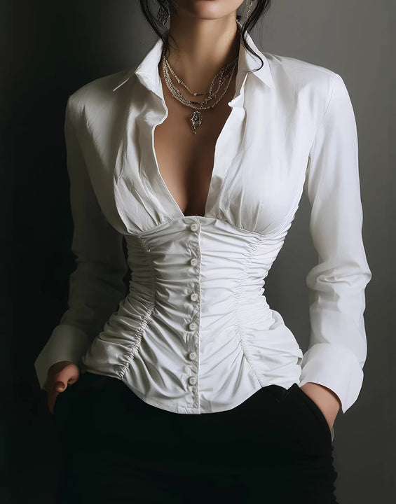 Elegant And Fashionable Womens Shirt With A Deep V-neck Design