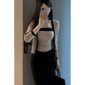 Pure And Alluring Contrasting Color Off-Shoulder Camisole With Cardigan Inner Set